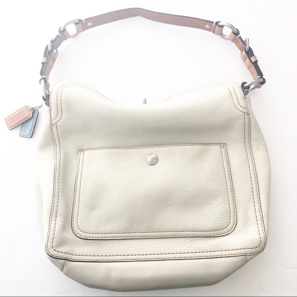 Coach Handbags - Coach Ivory Cream Pebbled Leather Satchel Purse